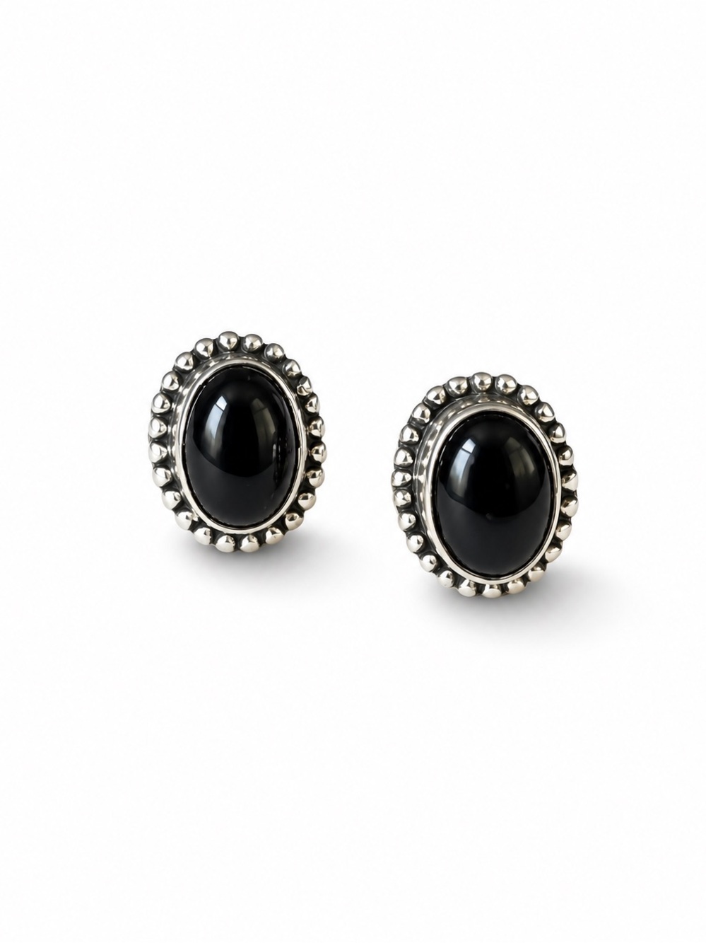 Natural Black Onyx
925 Sterling Silver Oval Stud Earrings. “BOHO”